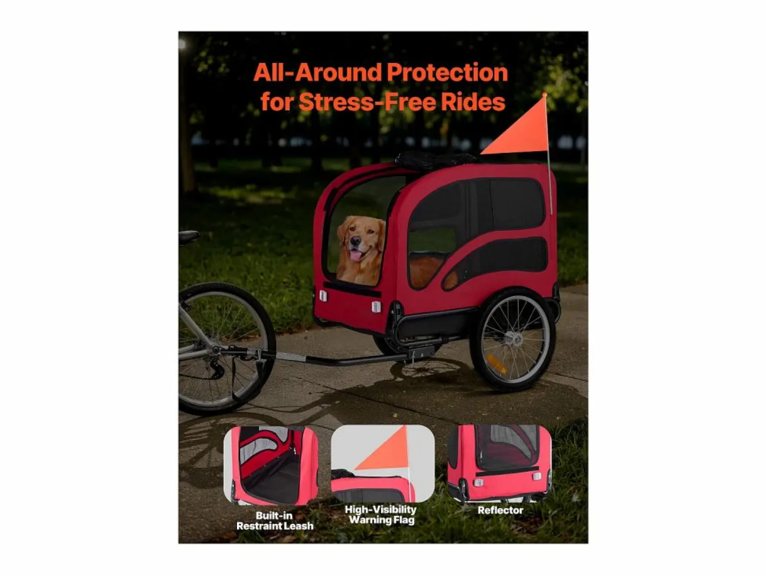 Sale Remolque bicicleta SucceBuy para Perro, Carga 45 kg, Porta Animales de Compañía de Bicicletas, Marco Plegable Fácil con Rueda a Liberación Rápida, Reflector Rojo