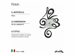 Sale Robin - Reloj de pared moderno , Ø45 cm, silencioso, acero creativo, Fabricado en Italia Negro
