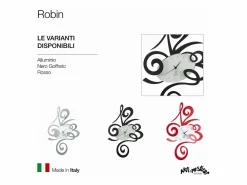 Sale Robin - Reloj de pared moderno , Ø45 cm, silencioso, acero creativo, Fabricado en Italia Negro