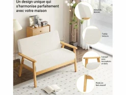 New Sala de estar moderna del sofá de 2 a la plantilla, en Teddy Fleece, Wooden Sneting, , 107x60x76cm Sofá Escandinavo|Sofá De Terciopelo