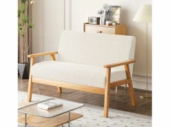 New Sala de estar moderna del sofá de 2 a la plantilla, en Teddy Fleece, Wooden Sneting, , 107x60x76cm Sofá Escandinavo|Sofá De Terciopelo