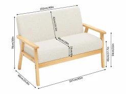 New Sala de estar moderna del sofá de 2 a la plantilla, en Teddy Fleece, Wooden Sneting, , 107x60x76cm Sofá Escandinavo|Sofá De Terciopelo