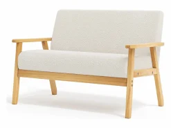 New Sala de estar moderna del sofá de 2 a la plantilla, en Teddy Fleece, Wooden Sneting, , 107x60x76cm Sofá Escandinavo|Sofá De Terciopelo