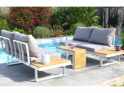 Clearance Salón de jardín 4 plazas de madera de acacia y aluminio Salones De Jardín