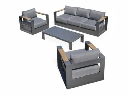 Hot Paris Garden Salón de jardín 5 plazas en aluminio y reposabrazos en HPL Gris antracita