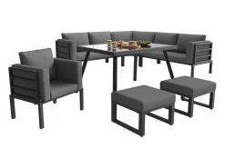 ModernLuxe Salón de jardín, conjunto de muebles para 8 plazas, en hierro galvanizado, 1 sillón y 2 taburetes, sofá de esquina, mesa de comedor, Gris