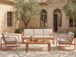 MYLIA Salón de jardín de aluminio: 1 sofá de 3 plazas y 1 mesa de centro - con cojines beige - LOMIA de