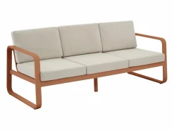 MYLIA Salón de jardín de aluminio: 1 sofá de 3 plazas y 1 mesa de centro - con cojines beige - LOMIA de