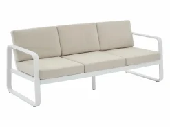 MYLIA Salón de jardín de aluminio: 1 sofá de 3 plazas y 1 mesa de centro - con cojines beige - LOMIA de