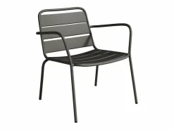 MYLIA Salón de jardín de metal : 2 sillones bajos apilables y 1 mesa auxiliar cuadrada