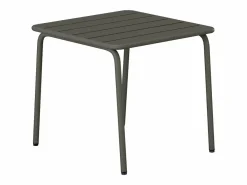 MYLIA Salón de jardín de metal : 2 sillones bajos apilables y 1 mesa auxiliar cuadrada