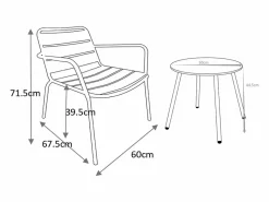 New MYLIA Salón de jardín de metal : 2 sillones bajos apilables y una mesa auxiliar Terracota