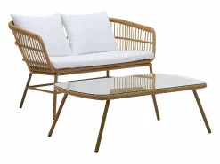 MYLIA Salón de jardín de resina trenzada sofá de 2 plazas y mesa de centro - Natural claro - LOUSINI