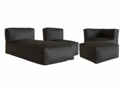 Best MYLIA Salón de jardín de tela - 1 sillón 1 esquinero 1 Chaise longue 1 puf - NOUMARA de Beige