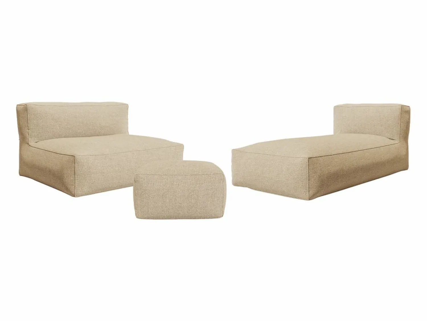 MYLIA Salón de jardín de tela para 4 personas: 1 sofá, 1 Chaise longue y un puf - - NOUMARA de