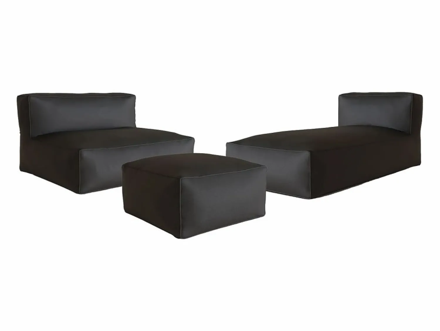 MYLIA Salón de jardín de tela para 4 personas: 1 sofá, 1 Chaise longue y un puf - - NOUMARA de