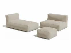 Best MYLIA Salón de jardín en tela bouclé 4 plazas: 1 sofá, 1 Chaise longue y un puf - - NOUMARA de Beige