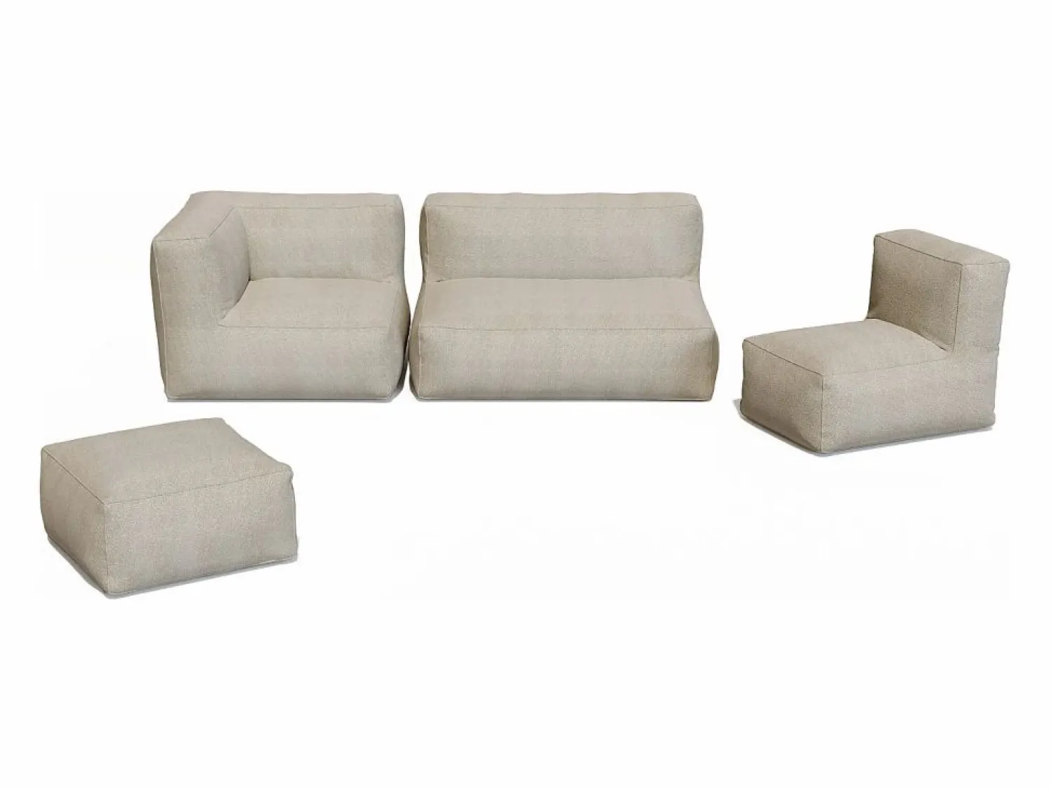 Online Salón de jardín en tela bouclé 5 plazas: 1 sofá, 1 sillón, 1 rinconera y 1 puf - - NOUMARA de Salones De Jardín|Conjunto Sofá Y Sillón