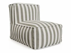 Outlet MYLIA Salón de jardín en tela bouclé para 2 personas: 1 sillón y un puf - Rayas blancas y beige - NOUMARA de Beige / Blanco