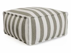 Outlet MYLIA Salón de jardín en tela bouclé para 2 personas: 1 sillón y un puf - Rayas blancas y beige - NOUMARA de Beige / Blanco