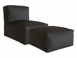 Outlet MYLIA Salón de jardín en tela bouclé para 2 personas: 1 sillón y un puf - Rayas blancas y beige - NOUMARA de Beige / Blanco