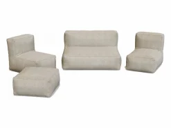 MYLIA Salón de jardín en tela bouclé 5 plazas: 1 sofá, 2 sillones y un puf - - NOUMARA de