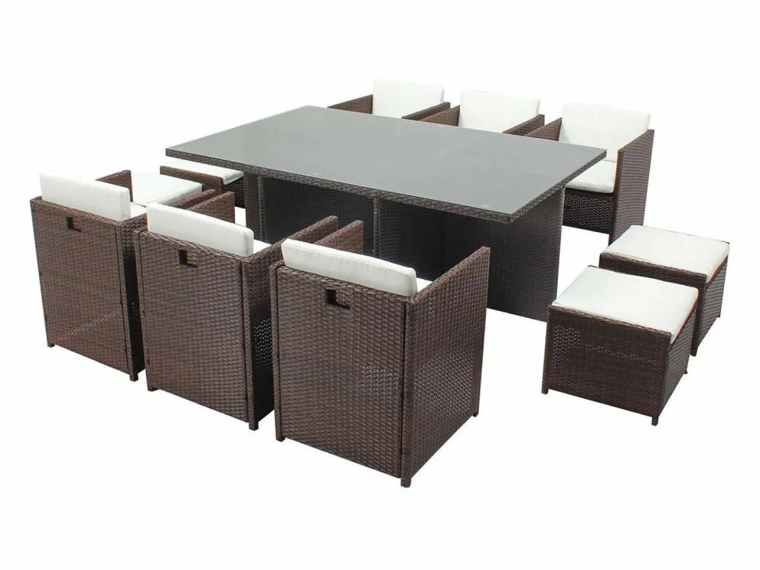 Clearance Concept-Usine Salón de jardín encastrable 10 plazas de resina trenzada marrón/ blanco MIAMI Marru00f3n