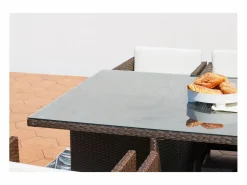 Clearance Concept-Usine Salón de jardín encastrable 10 plazas de resina trenzada marrón/ blanco MIAMI Marru00f3n