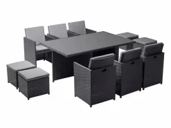 Concept-Usine Salón de jardín encastrable 10 plazas de resina trenzada negro/gris MONACO