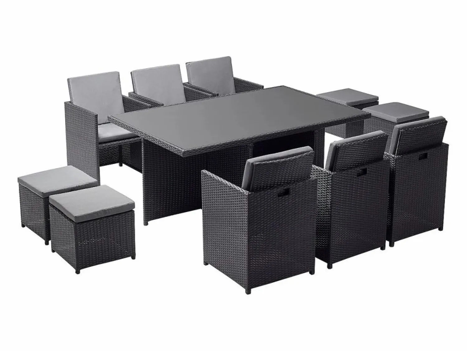 Concept-Usine Salón de jardín encastrable 10 plazas de resina trenzada negro/gris MONACO
