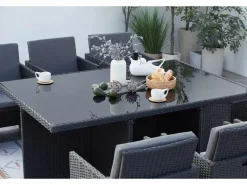 Concept-Usine Salón de jardín encastrable 10 plazas de resina trenzada negro/gris MONACO