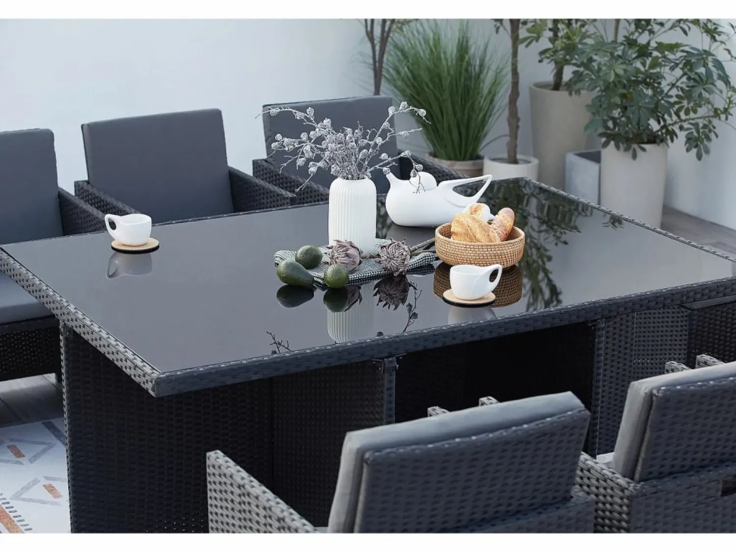 Concept-Usine Salón de jardín encastrable 10 plazas de resina trenzada negro/gris MONACO