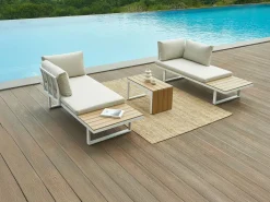 MYLIA Salón de jardín modular de aluminio: 2 sofás y una mesa de centro - con cojines beige - BAMBAÏA de