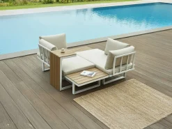 MYLIA Salón de jardín modular de aluminio: 2 sofás y una mesa de centro - con cojines beige - BAMBAÏA de