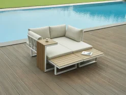 MYLIA Salón de jardín modular de aluminio: 2 sofás y una mesa de centro - con cojines beige - BAMBAÏA de