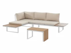 MYLIA Salón de jardín modular de aluminio: 2 sofás y una mesa de centro - con cojines beige - BAMBAÏA de