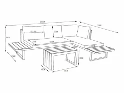 Discount MYLIA Salón de jardín modular de aluminio: 2 sofás y una mesa de centro - Antracita con cojines beige - BAMBAÏA de Gris antracita