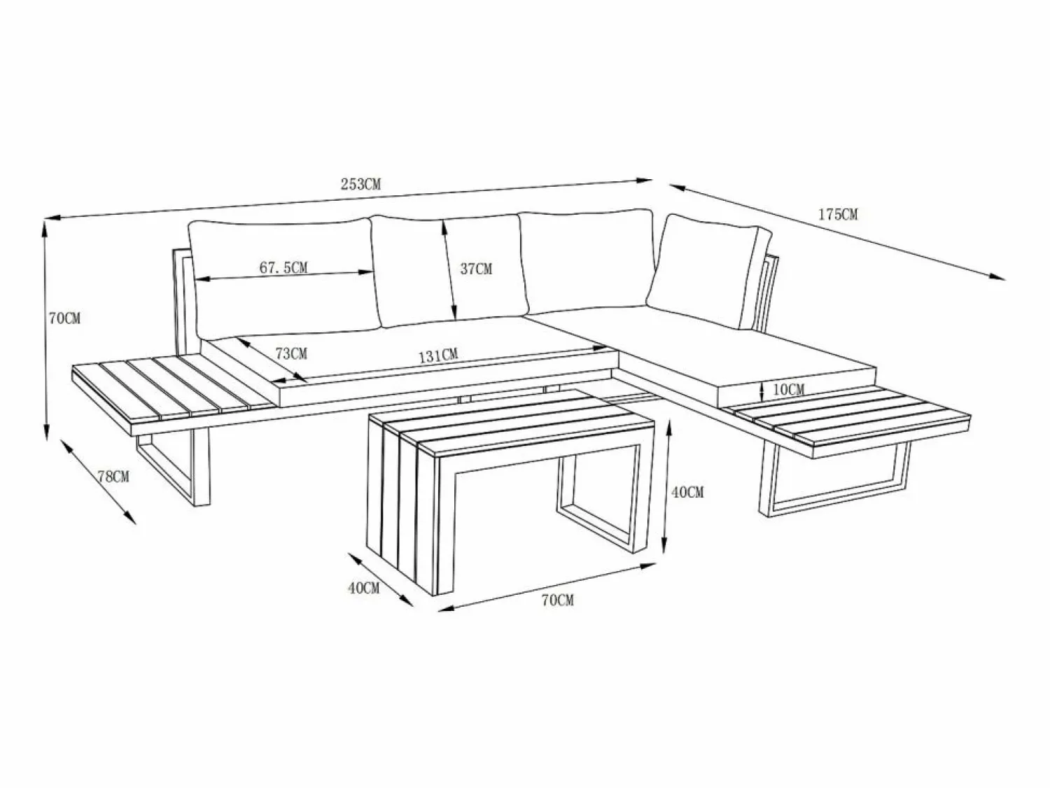 Discount MYLIA Salón de jardín modular de aluminio: 2 sofás y una mesa de centro - Antracita con cojines beige - BAMBAÏA de Gris antracita