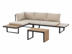 Discount MYLIA Salón de jardín modular de aluminio: 2 sofás y una mesa de centro - Antracita con cojines beige - BAMBAÏA de Gris antracita