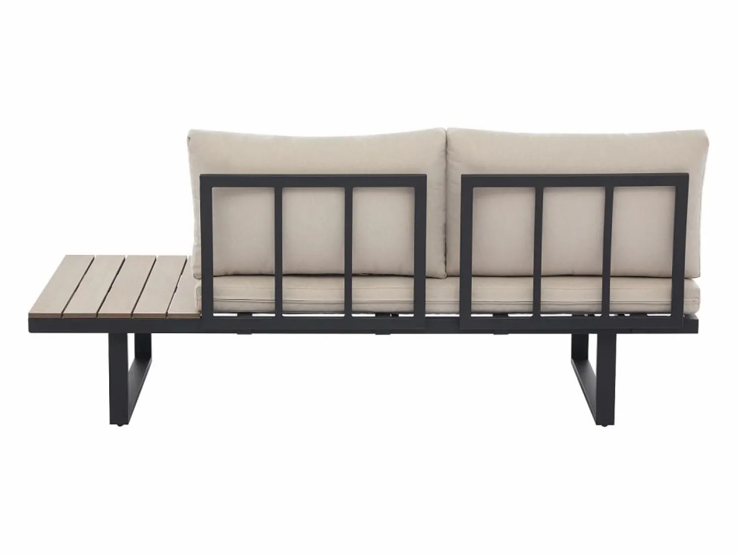 Discount MYLIA Salón de jardín modular de aluminio: 2 sofás y una mesa de centro - Antracita con cojines beige - BAMBAÏA de Gris antracita