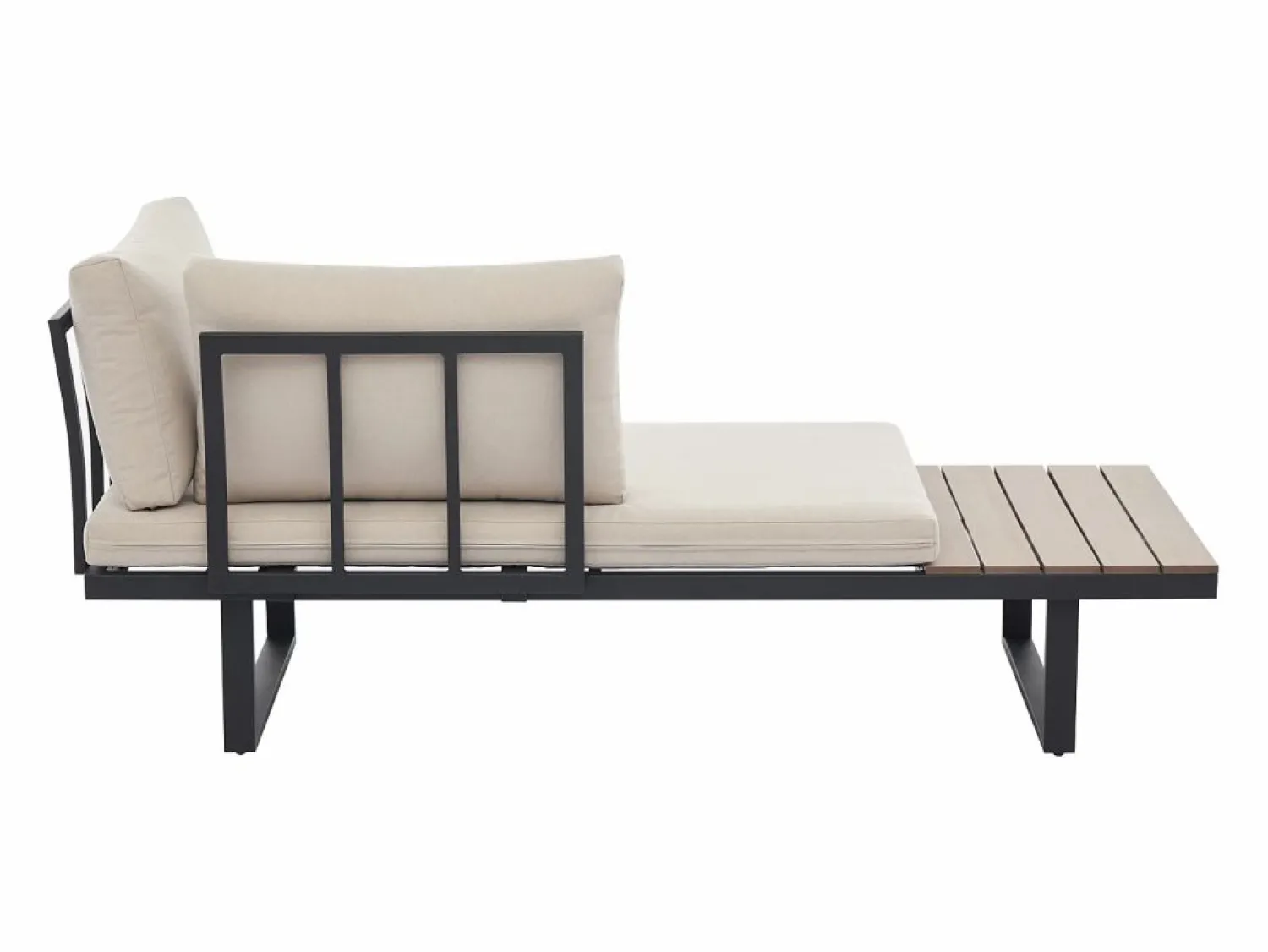 Discount MYLIA Salón de jardín modular de aluminio: 2 sofás y una mesa de centro - Antracita con cojines beige - BAMBAÏA de Gris antracita