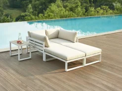 MYLIA Salón de jardín modular de aluminio - Blanco con cojines beige - NOLLAY de