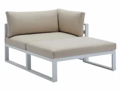 MYLIA Salón de jardín modular de aluminio - Blanco con cojines beige - NOLLAY de
