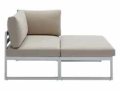 MYLIA Salón de jardín modular de aluminio - Blanco con cojines beige - NOLLAY de