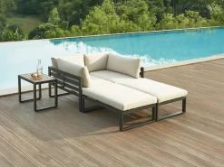 Hot MYLIA Salón de jardín modular de aluminio - Gris antracita con cojines beige - NOLLAY de Negro / Beige