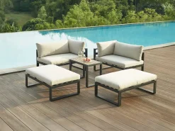 Hot MYLIA Salón de jardín modular de aluminio - Gris antracita con cojines beige - NOLLAY de Negro / Beige