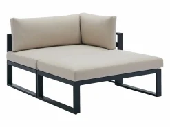 Hot MYLIA Salón de jardín modular de aluminio - Gris antracita con cojines beige - NOLLAY de Negro / Beige