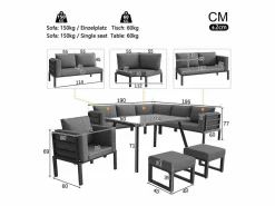 Outlet Salón de jardín modular metal: 1 sofá 5 plazas panorámico, 1 sillón, 2 taburetes y mesa centro - Salones De Jardín
