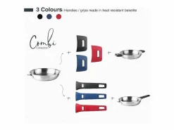 New Lacor Sartén de acero inoxidable de 28 cm con mango desmontable y sistema Click & Lock - Colección COMBI de Gris