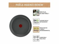 Tefal Sartén Ingenio Renew 28 cm, cerámica antiadherente, inducción, mango desmontable, fabricada en Francia